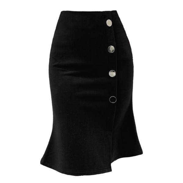 Fusta casual de dama cu nasturi si crapatura in negru, gri si rosu