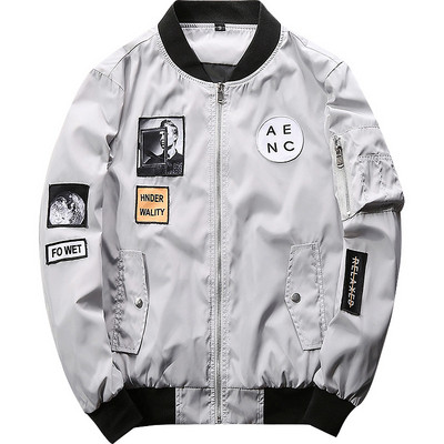 Őszi férfi kabát O-nyakkal és szürke és fekete hímzéssel