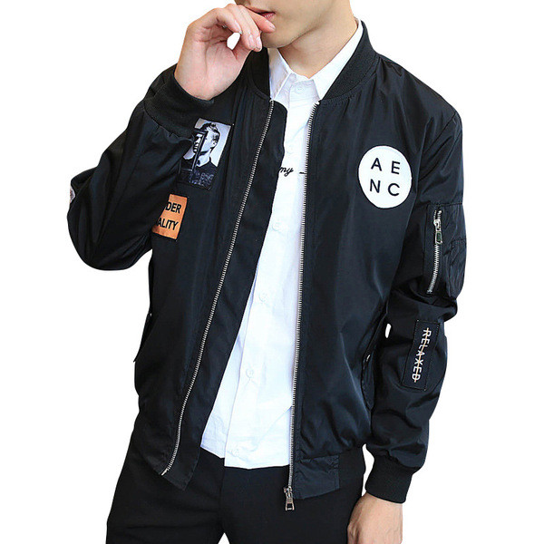 Őszi férfi kabát O-nyakkal és szürke és fekete hímzéssel