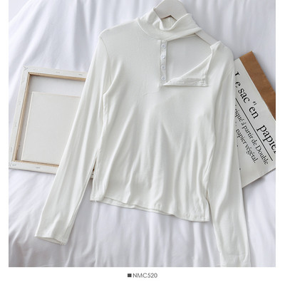 Bluza de dama moderna cu nasturi si guler inalt in trei culori