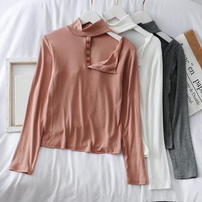 Bluza de dama moderna cu nasturi si guler inalt in trei culori