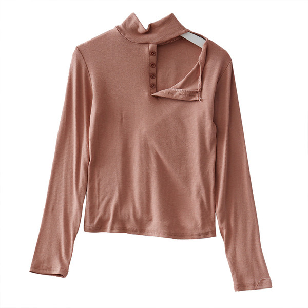 Bluza de dama moderna cu nasturi si guler inalt in trei culori