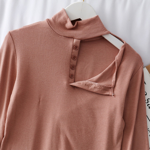 Bluza de dama moderna cu nasturi si guler inalt in trei culori