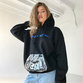 Νέο μοντέλο γυναικείο φούτερ με κουκούλα με εκτύπωση σε μαύρο χρώμα