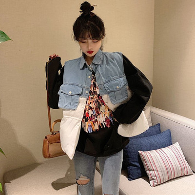 Vesta casual dama cu nasturi si bucati din denim