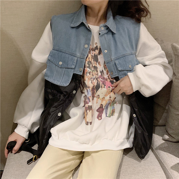 Vesta casual dama cu nasturi si bucati din denim