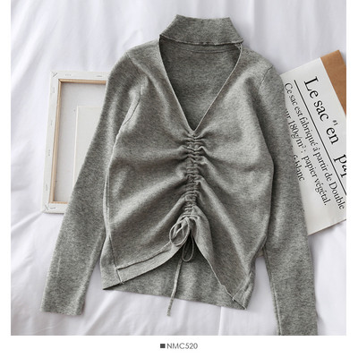 Μοντέρνα γυναικεία μπλούζα με λαιμόκοψη και δεσμούς σε πέντε χρώματα