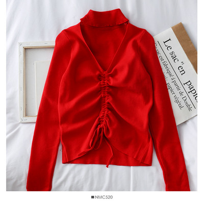 Μοντέρνα γυναικεία μπλούζα με λαιμόκοψη και δεσμούς σε πέντε χρώματα