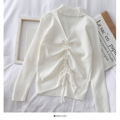 Μοντέρνα γυναικεία μπλούζα με λαιμόκοψη και δεσμούς σε πέντε χρώματα