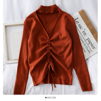 Μοντέρνα γυναικεία μπλούζα με λαιμόκοψη και δεσμούς σε πέντε χρώματα