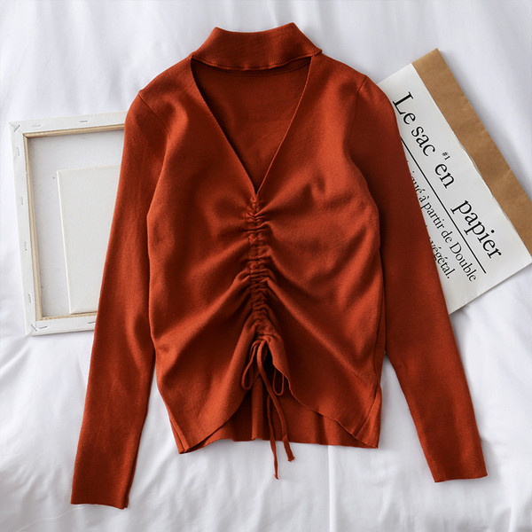 Μοντέρνα γυναικεία μπλούζα με λαιμόκοψη και δεσμούς σε πέντε χρώματα