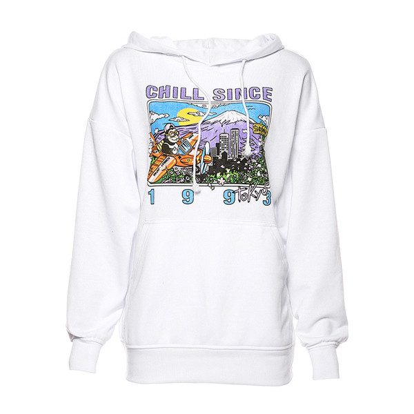 Νέο μοντέλο καθημερινό γυναικείο φούτερ με εκτύπωση και κουκούλα σε λευκό χρώμα