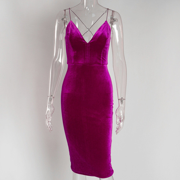 Rochie de dama eleganta din catifea cu bretele incrucisate pe spate in doua culori