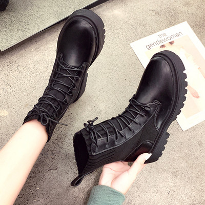 Cizme casual de damă din piele cu șireturi și talpă plată de culoare neagră