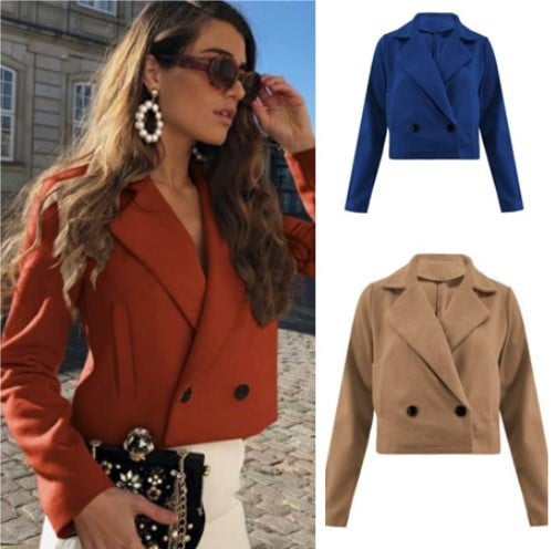 Modern női rövid kabát spitz nyakkivágással, több színben