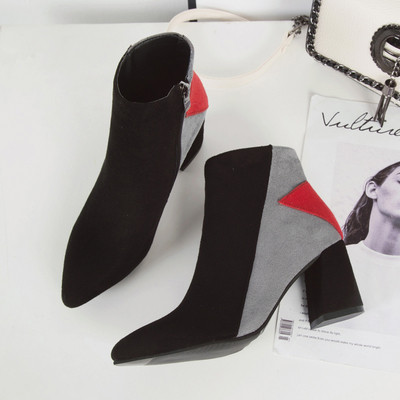 Μοντέρνα γυναικεία μπότες σουέτ με παχιά τακούνια σε διάφορα χρώματα