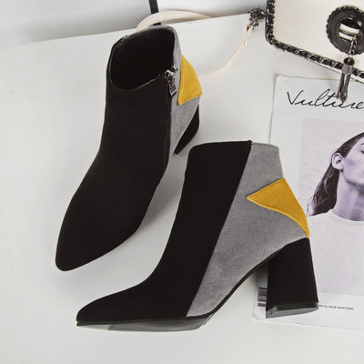 Μοντέρνα γυναικεία μπότες σουέτ με παχιά τακούνια σε διάφορα χρώματα