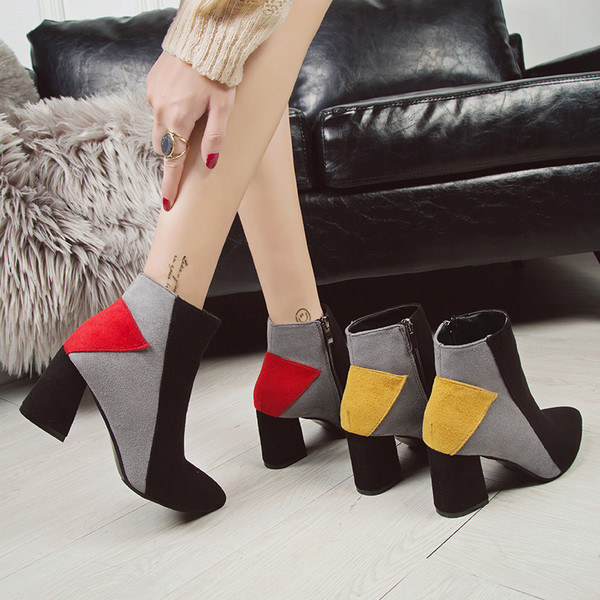 Μοντέρνα γυναικεία μπότες σουέτ με παχιά τακούνια σε διάφορα χρώματα