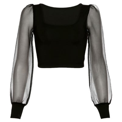 Bluză de damă modernă în alb și negru, cu decolteu pătrat