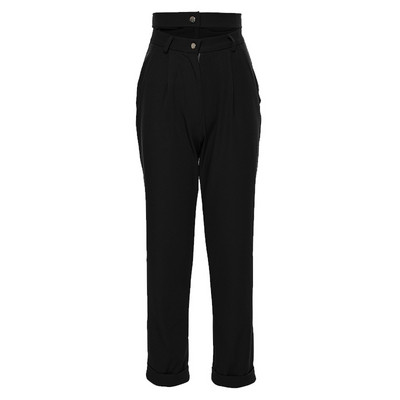 Нов модел модерен дамски панталон с висока талия в кафяв и черен цвят