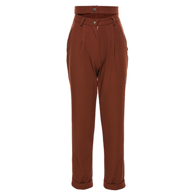 Нов модел модерен дамски панталон с висока талия в кафяв и черен цвят