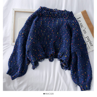 Καθημερινό γυναικείο πουλόβερ με ωοειδές λαιμόκοψη και σχισμένο μοτίβο