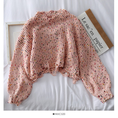 Καθημερινό γυναικείο πουλόβερ με ωοειδές λαιμόκοψη και σχισμένο μοτίβο