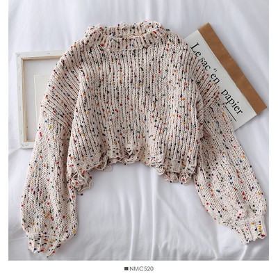 Καθημερινό γυναικείο πουλόβερ με ωοειδές λαιμόκοψη και σχισμένο μοτίβο