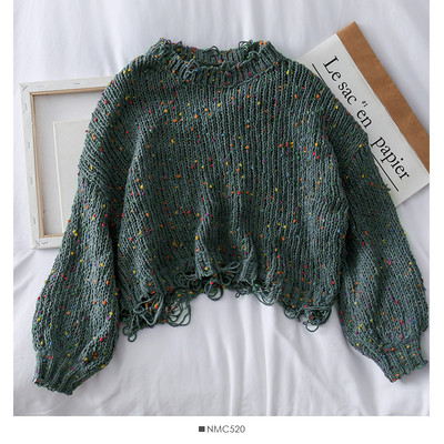 Καθημερινό γυναικείο πουλόβερ με ωοειδές λαιμόκοψη και σχισμένο μοτίβο