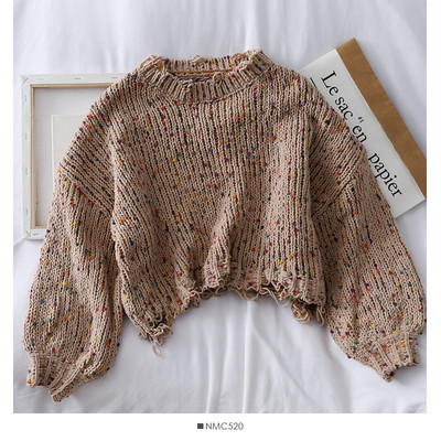 Καθημερινό γυναικείο πουλόβερ με ωοειδές λαιμόκοψη και σχισμένο μοτίβο