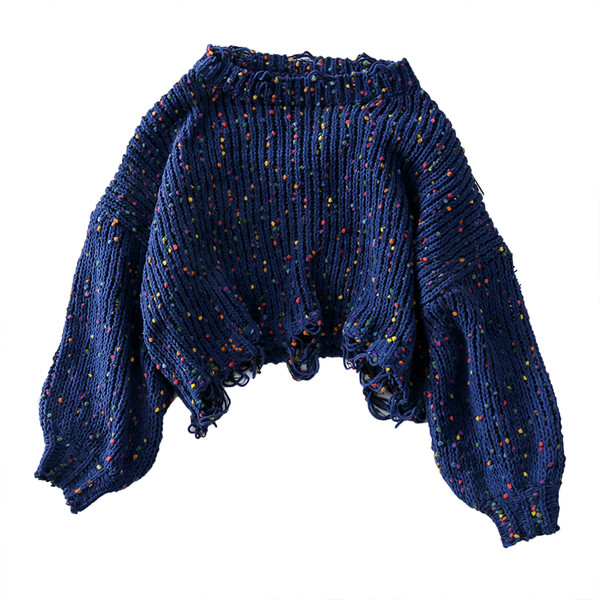 Καθημερινό γυναικείο πουλόβερ με ωοειδές λαιμόκοψη και σχισμένο μοτίβο