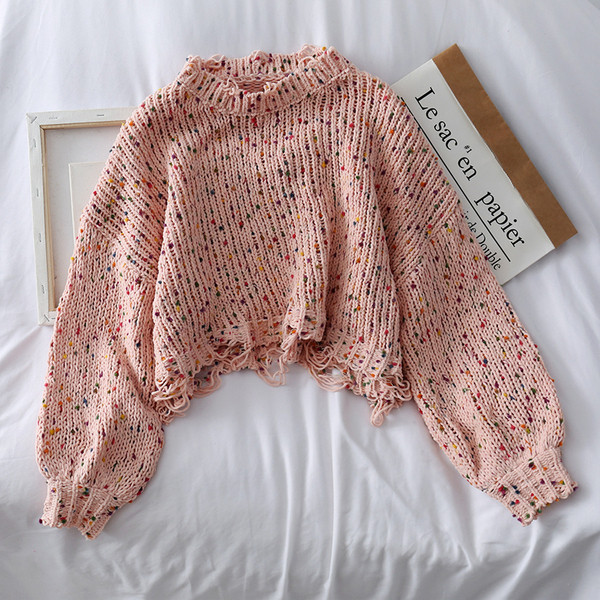 Καθημερινό γυναικείο πουλόβερ με ωοειδές λαιμόκοψη και σχισμένο μοτίβο