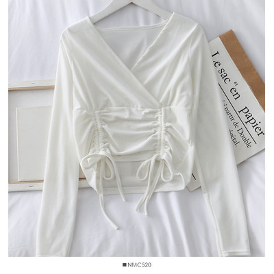 Modern női bársony blúz spitz nyakkivágással és több színben megkötővel