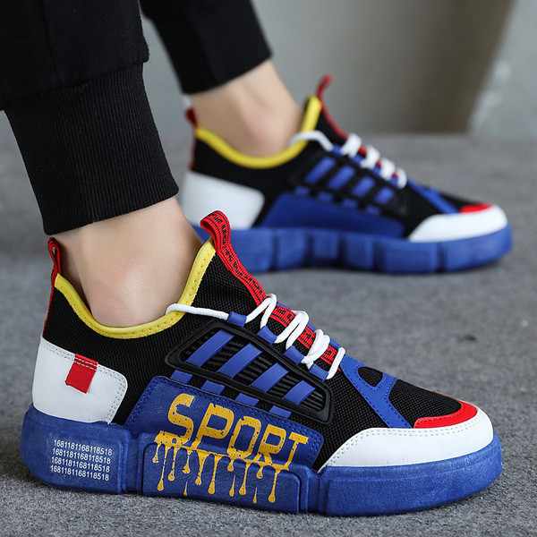 Casual ανδρικά αθλητικά πάνινα παπούτσια με κορδόνια σε μπλε, κόκκινο και μαύρο χρώμα