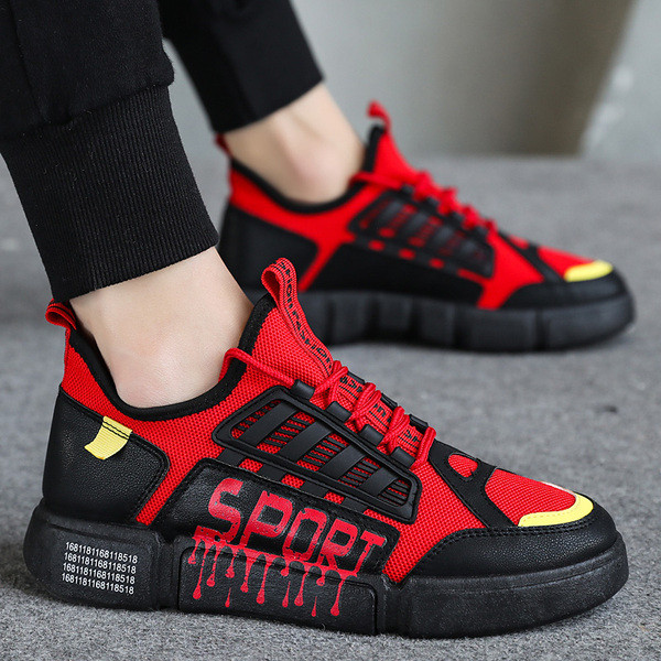 Casual ανδρικά αθλητικά πάνινα παπούτσια με κορδόνια σε μπλε, κόκκινο και μαύρο χρώμα