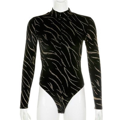 Body de dama modern din catifea cu fermoar de culoare neagra