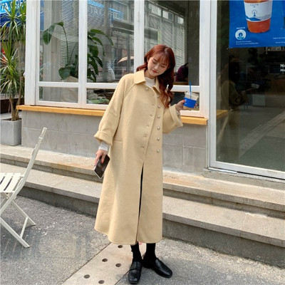 Μακρύ και φαρδύ παλτό σε ροζ και μπεζ  χρώμαμε κουμπιά