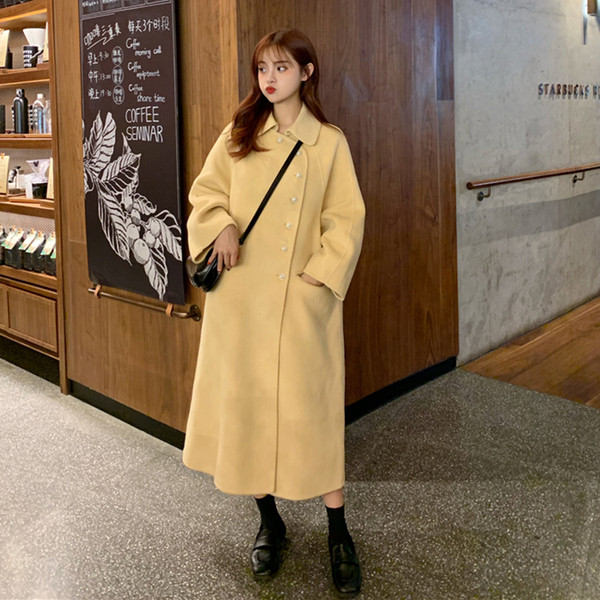 Μακρύ και φαρδύ παλτό σε ροζ και μπεζ  χρώμαμε κουμπιά