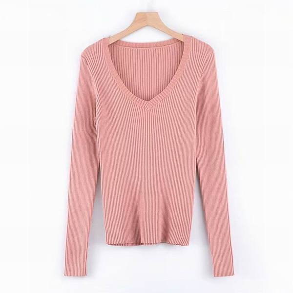 Νέο μοντέλο μοντέρνο γυναικείο πουλόβερ με λαιμόκοψη - διάφορα χρώματα