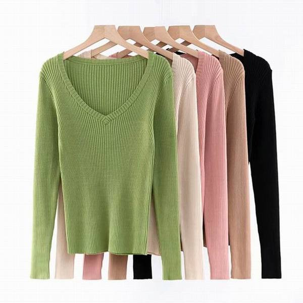 Νέο μοντέλο μοντέρνο γυναικείο  πουλόβερ  με λαιμόκοψη - διάφορα χρώματα