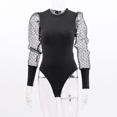 Μοντέρνο γυναικείο κορμάκι με στρογγυλη λαιμόκοψη σε μαύρο χρώμα