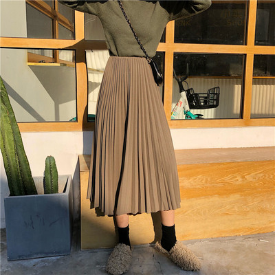 Дълга ежедневна плисирана пола с висока талия в черен и бежов цвят