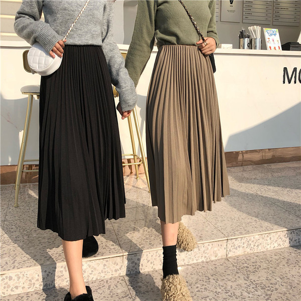 Дълга ежедневна плисирана пола с висока талия в черен и бежов цвят