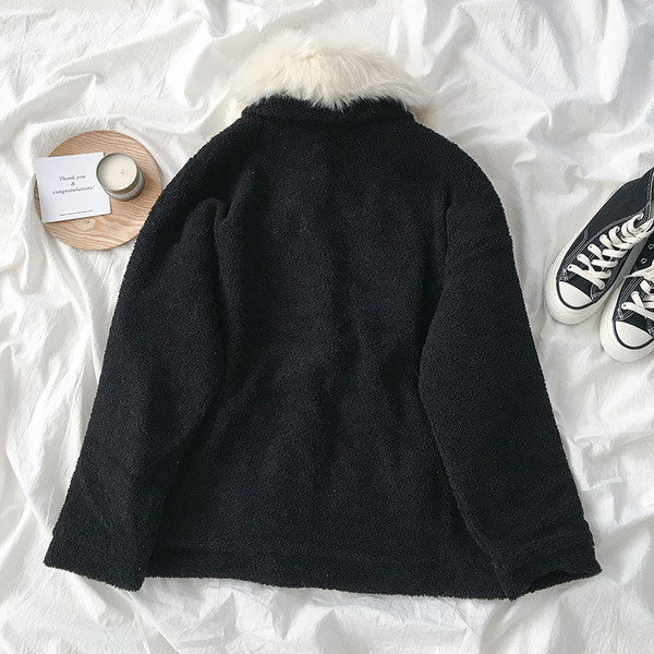 Модерно дамско палто с пух в червен и черен цвят