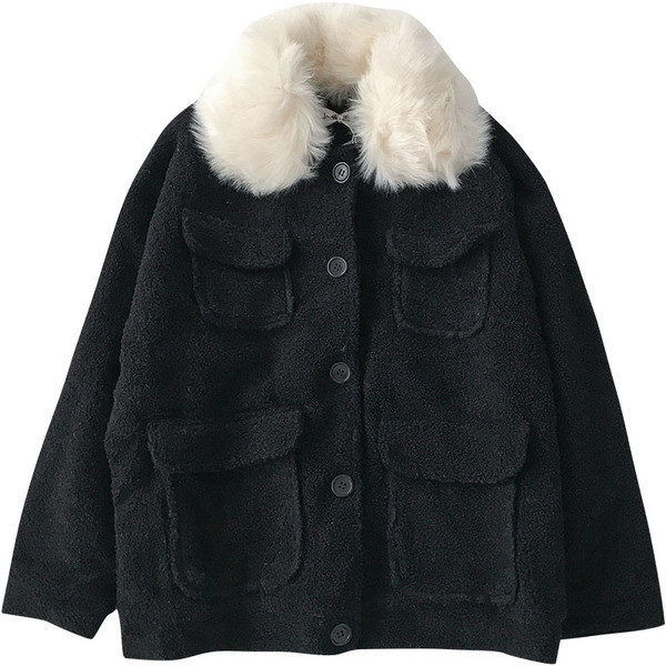 Модерно дамско палто с пух в червен и черен цвят