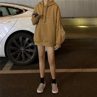 Γυναικείο casual φούτερ με κουκούλα και γράμματα