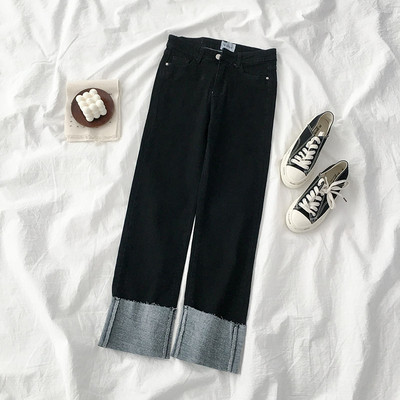 Γυναικεία casual τζιν με ψηλή μέση σε μαύρο και μπλε χρώμα