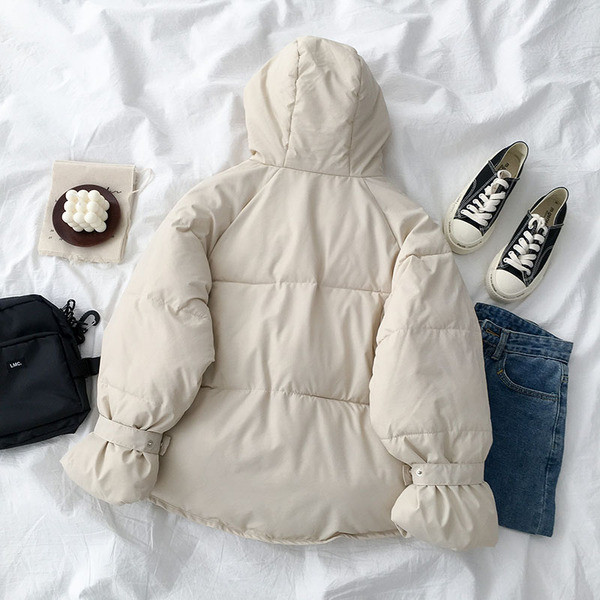 Geaca casual dama cu gluga si fermoar model asimetric alb-negru