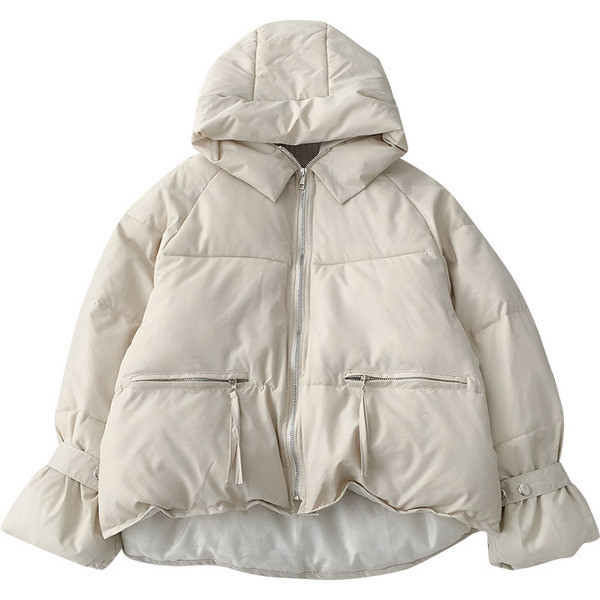 Geaca casual dama cu gluga si fermoar model asimetric alb-negru