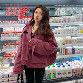 Jachetă lată de primăvară-toamnă în bej și violet